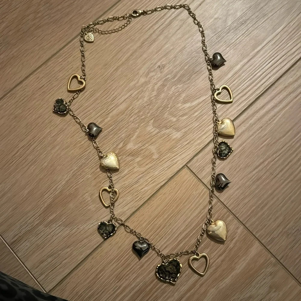 BETSEY JOHNSON SNAKESKIN HEARTS AND LOCKET NECKLACE